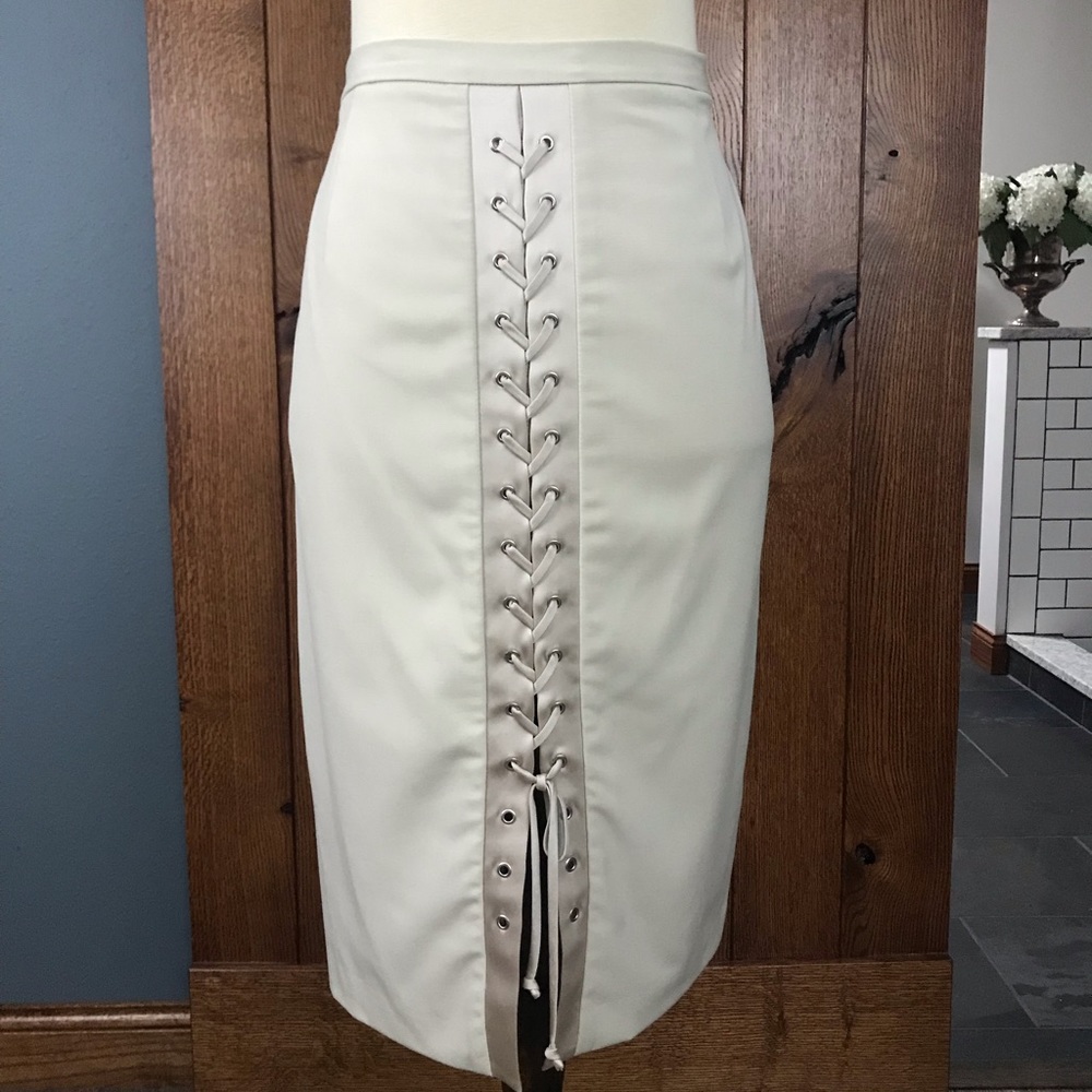 BCBGMaxAzria Pencil Corset Lace-up Skirt Cream 4